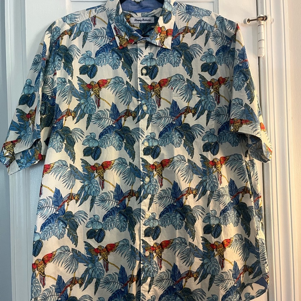 Tommy Bahama Blue and Red Casual Button Down Shirt